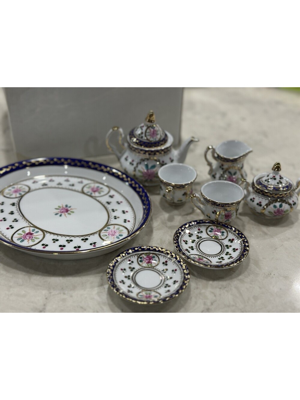 NEW With Box Crown Royal Miniature Bone China Tea Set Excellent Condition